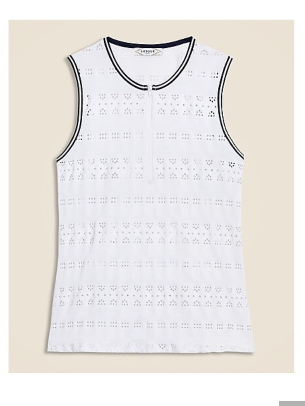 L’Etoile Sport Zip Front Tank White Navy Trim Tennis Golf XS